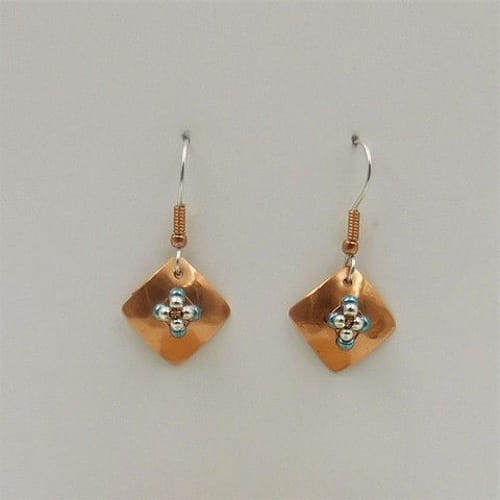DKC-1044 Earrings Copper Square Turquoise Beads at Hunter Wolff Gallery